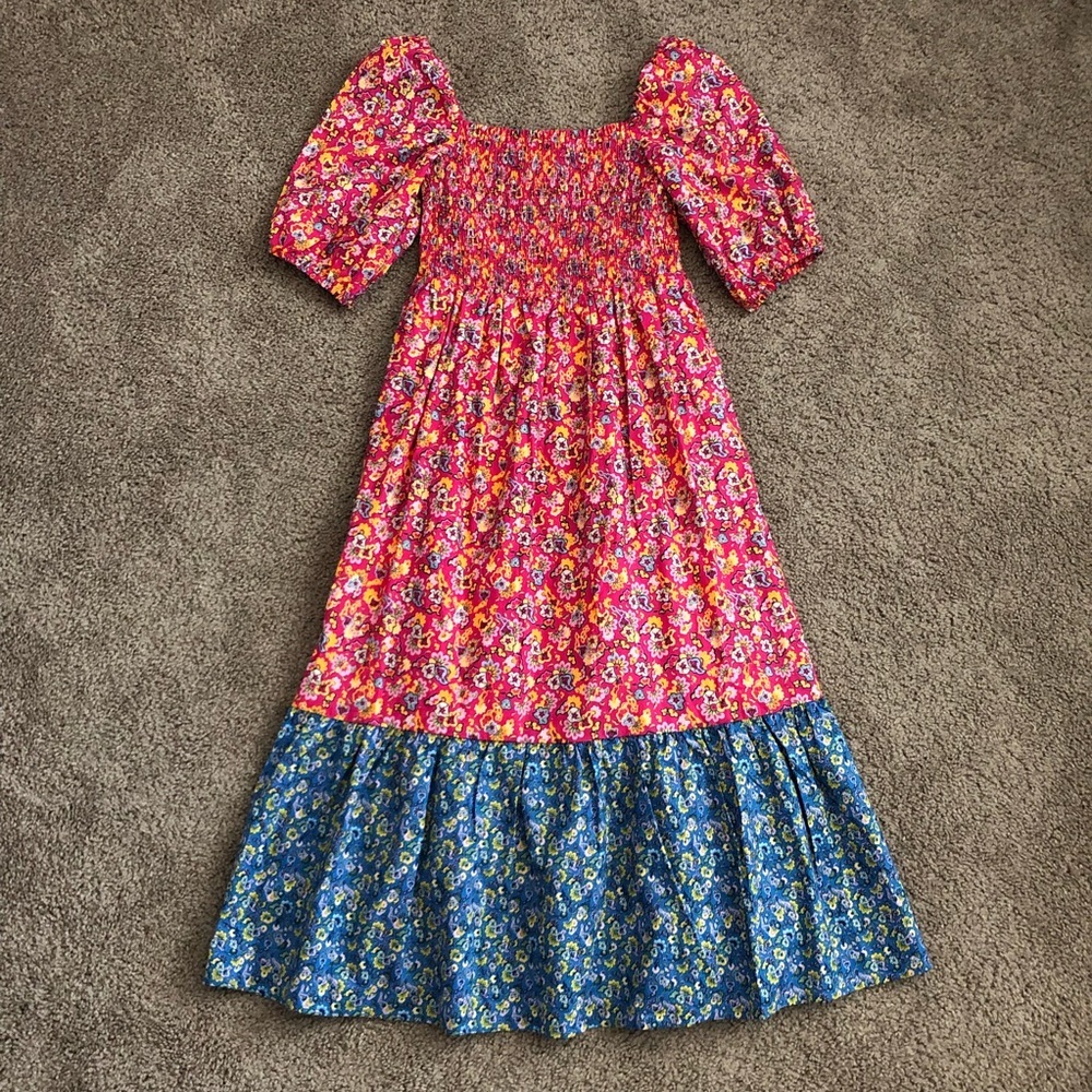 House Of Harlow 1960 Puff Sleeves Floral Smocked Tiered Midi Dress Womens S
